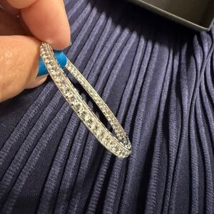 Sterling silver Large crystal Hoop earrings Filigree .925